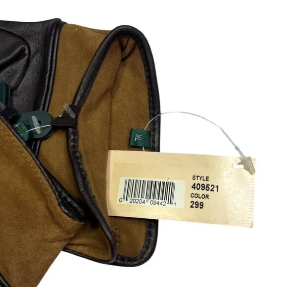 Lauren Ralph Lauren Leather Gloves Suede Cuff XL Brown Gold‎ Button NWT - Picture 3 of 6